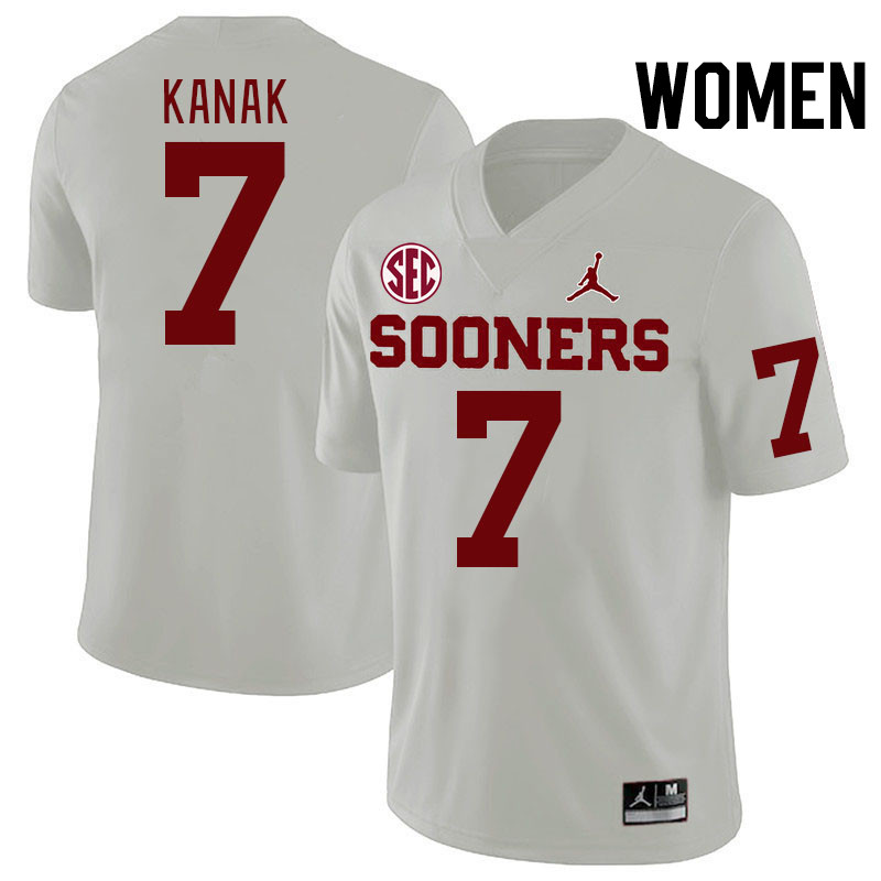 Women #7 Jaren Kanak Oklahoma Sooners 2024 SEC Conference College Football Jerseys-White